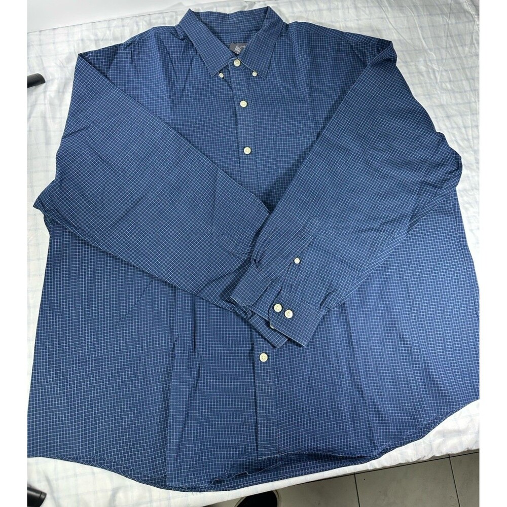 Van Heusen Men's 3XL Button Down Shirt Blue Micro-Check Long Sleeve Big & Tall